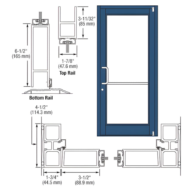 CRL-U.S. Aluminum Custom KYNAR® Paint Custom Single Series 800 Durafront Medium Stile Offset Pivot Entrance Door for Surface Mount Door Closer