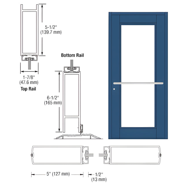 CRL-U.S. Aluminum Custom KYNAR® Paint Custom Single Series 850 Durafront Wide Stile Center Pivot Entrance Door for Overhead Concealed Door Closer