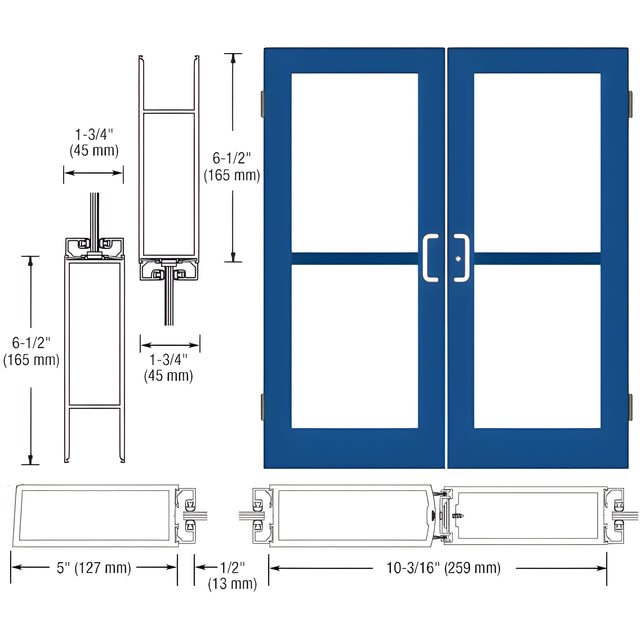 CRL-U.S. Aluminum Custom KYNAR® Paint Custom Size Pair Series 550 Wide Stile Butt Hinge Entrance Door For Panics and Overhead Concealed Door Closers