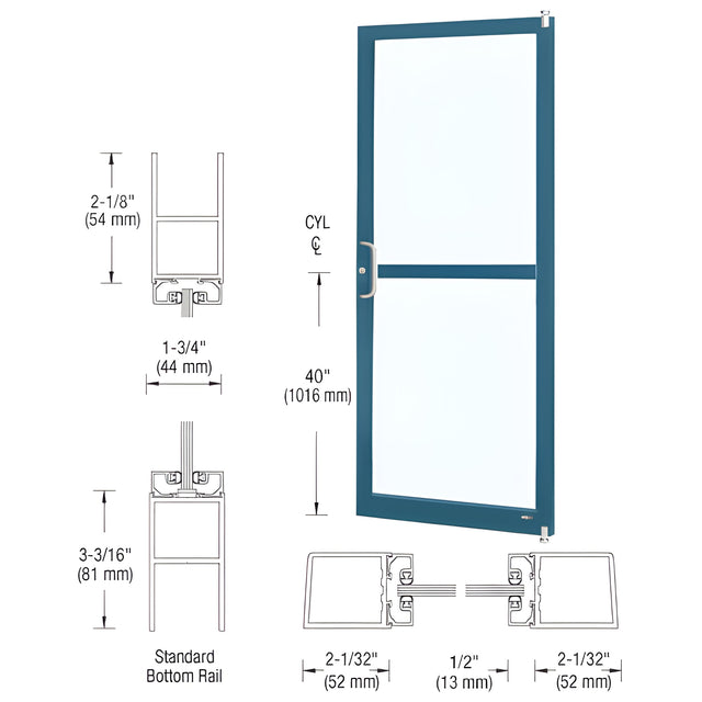 CRL-U.S. Aluminum Custom KYNAR® Paint Custom Size Single Series 250 Narrow Stile Offset Pivot Entrance Door With Rim Device, ADA Bottom Rail for Surface Mount Door Closer