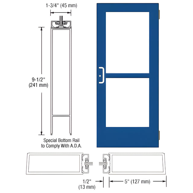 CRL-U.S. Aluminum Custom KYNAR® Paint Custom Size Single Series 550 Wide Stile Butt Hinge Entrance Door With Panic for Surface Mount Door Closer