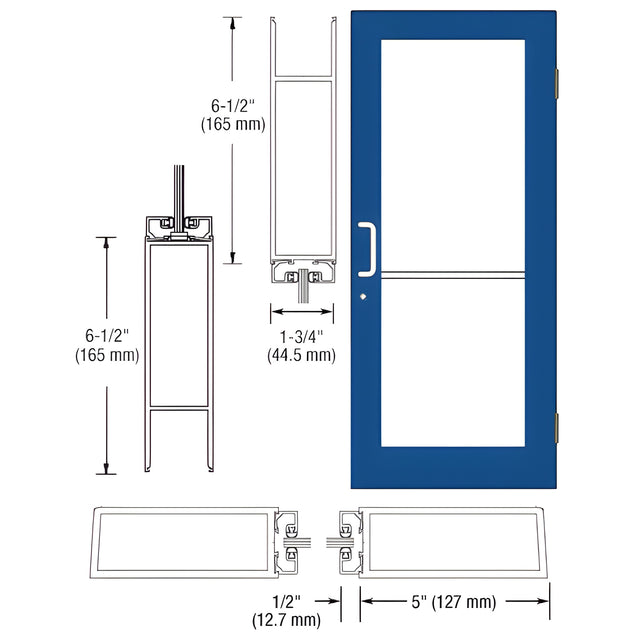 CRL-U.S. Aluminum Custom KYNAR® Paint Custom Size Single Series 550 Wide Stile Butt Hinge Entrance Door for Overhead Concealed Door Closer