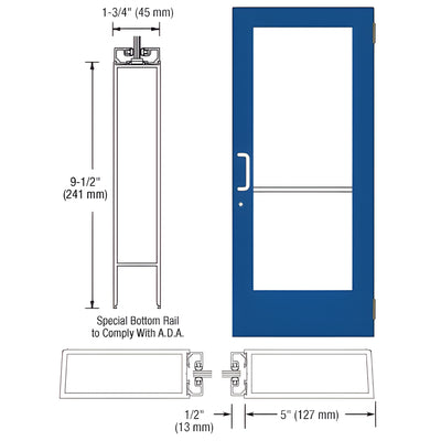CRL-U.S. Aluminum Custom KYNAR® Paint Custom Size Single Series 550 Wide Stile Butt Hinge Entrance Door for Surface Mount Door Closer