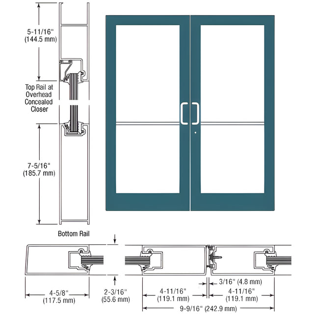 CRL-U.S. Aluminum Custom KYNAR® Paint IG500 Series Custom Pair StormFront™ Butt Hinged Entrance for Concealed Overhead Closer