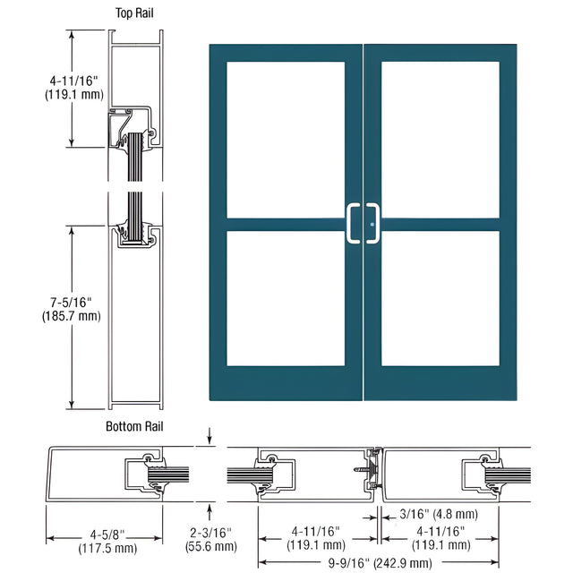 CRL-U.S. Aluminum Custom KYNAR® Paint IG500 Series Custom Pair StormFront™ Gear Hinged Entrance for Panic and Surface Closer