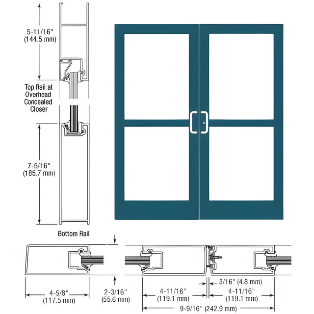 CRL-U.S. Aluminum Custom KYNAR® Paint IG500 Series Custom Pair StormFront™ Gear Hinged Entrance for Panic and Overhead Concealed Closer