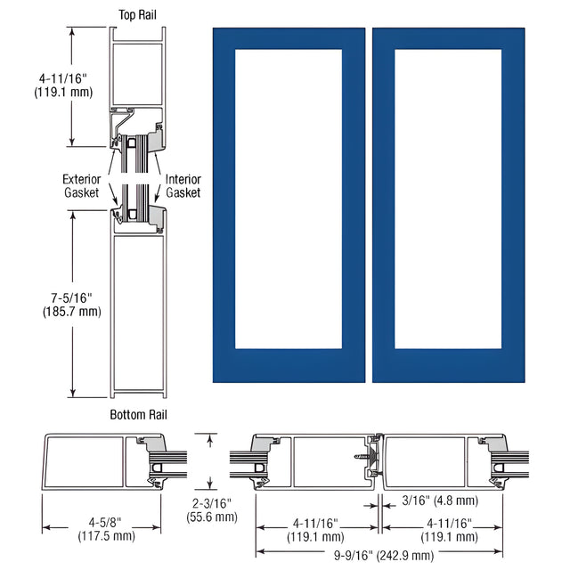 CRL-U.S. Aluminum Custom KYNAR® Paint IG600 Series Blank Pair Hurricane Resistant Offset Hung Entrance Doors - No Prep