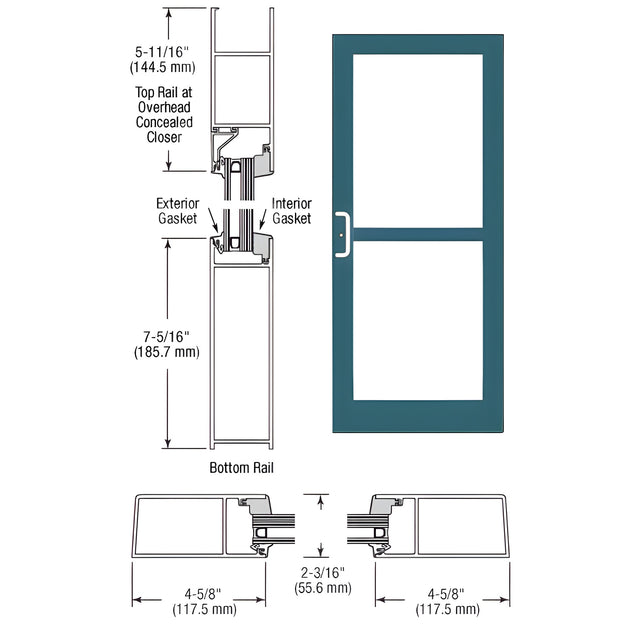 CRL-U.S. Aluminum Custom KYNAR® Paint IG600 Series Custom Single StormFront™ Butt Hinged Entrance for Panic and Overhead Concealed Closer