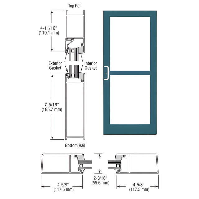 CRL-U.S. Aluminum Custom KYNAR® Paint IG600 Series Custom Single StormFront™ Gear Hinged Entrance for Panic and Surface Closer