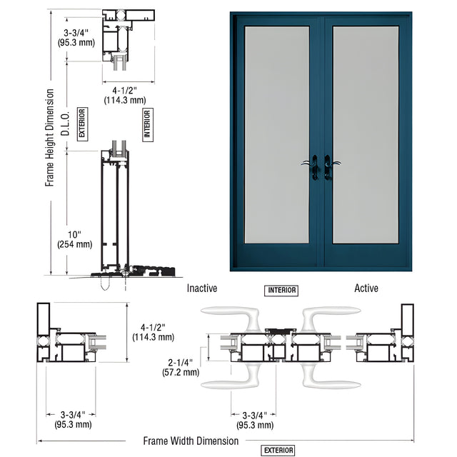 CRL-U.S. Aluminum Custom KYNAR® Paint Series 925 Patio Door Pair Swing Out