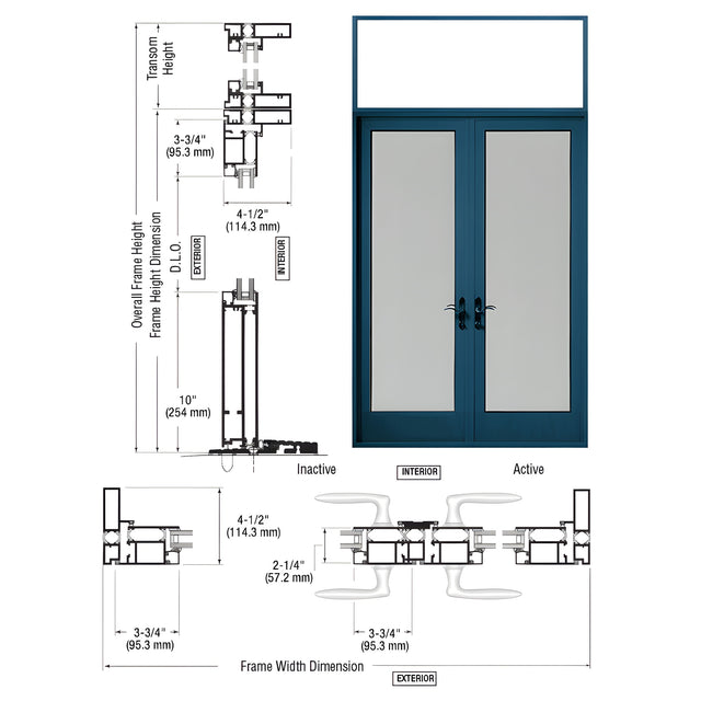 CRL-U.S. Aluminum Custom KYNAR® Paint Series 925 Transom Patio Door Pair Swing Out