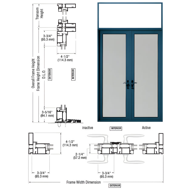 CRL-U.S. Aluminum Custom KYNAR® Paint Series 925 Transom Patio Door Pair Swing Out