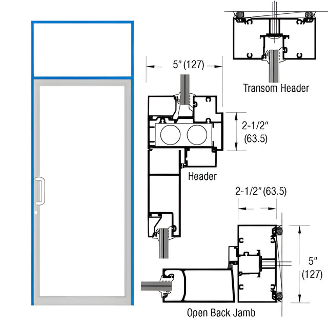 CRL-U.S. Aluminum Custom KYNAR® Paint Series IG500 Custom Transom Door Frame for Geared Hinged, and Overhead Concealed Closer