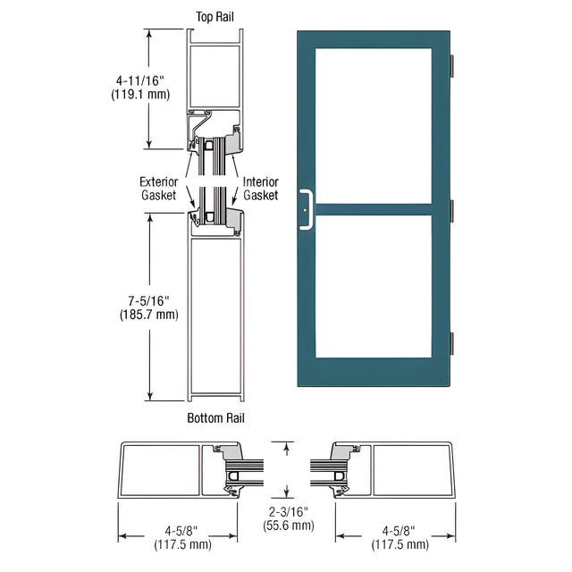 CRL-U.S. Aluminum Custom KYNAR® Paint StormFront™ Series Custom Single Butt Hinge Entrance Door For Panic and Surface Mount Door Closer