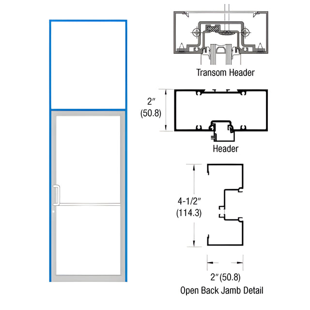 CRL-U.S. Aluminum Custom KYNAR® Paint and Custom Size Series IT451 Open Back Butt Hinge Transom Frame Complete (1FT)