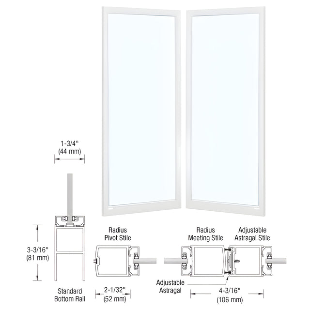 CRL-U.S. Aluminum Custom Size Bone White KYNAR® Paint Blank Pair 250 Narrow Center Stile Entrance Doors - No Prep