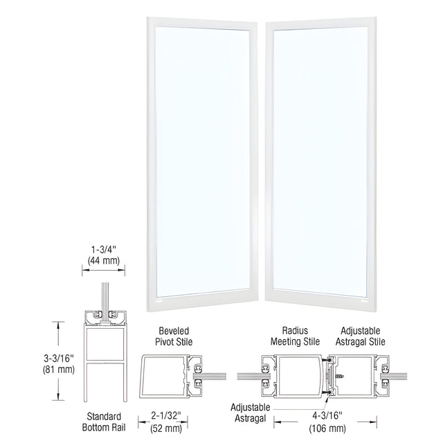 CRL-U.S. Aluminum Custom Size Bone White KYNAR® Paint Blank Pair 250 Narrow Offset Stile Entrance Doors- No Prep