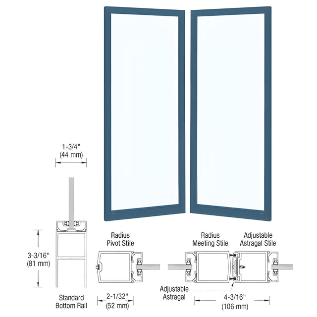 CRL-U.S. Aluminum Custom Size Custom Paint Blank Pair 250 Narrow Center Stile Entrance Doors - No Prep