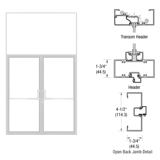 CRL-U.S. Aluminum Custom Size White KYNAR® Paint Series 450 Open Back Gear Hinge Transom Frame Complete (2FT)