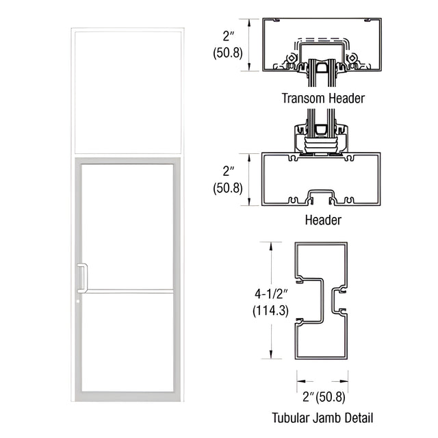 CRL-U.S. Aluminum Custom Size White KYNAR® Paint Series 451 Tubular Butt Hinge Transom Frame Complete (1FT)