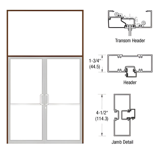 CRL-U.S. Aluminum Custom Sized Bronze Black Anodized Series 450 Tubular Butt Hinge Transom Frame Complete (2FT)