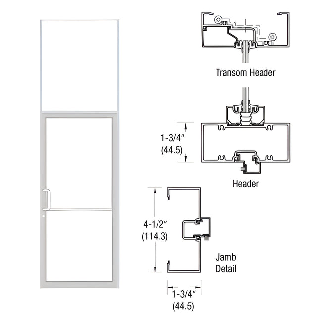 CRL-U.S. Aluminum Custom Sized White KYNAR® Paint Series 450 Open Back Butt Hinge Transom Frame Complete (1FT)