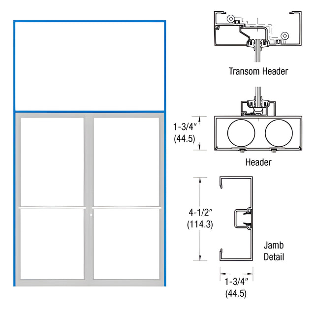 CRL-U.S. Aluminum Custom Sized White KYNAR® Paint Series 450 Transom Double Door Frame