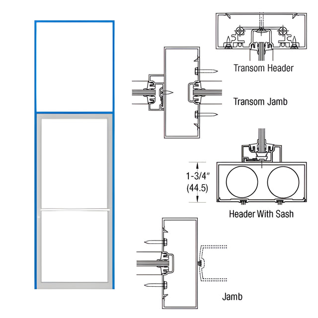 CRL-U.S. Aluminum Custom Sized and Custom KYNAR® Paint Series 450 Transom Single Door Frame
