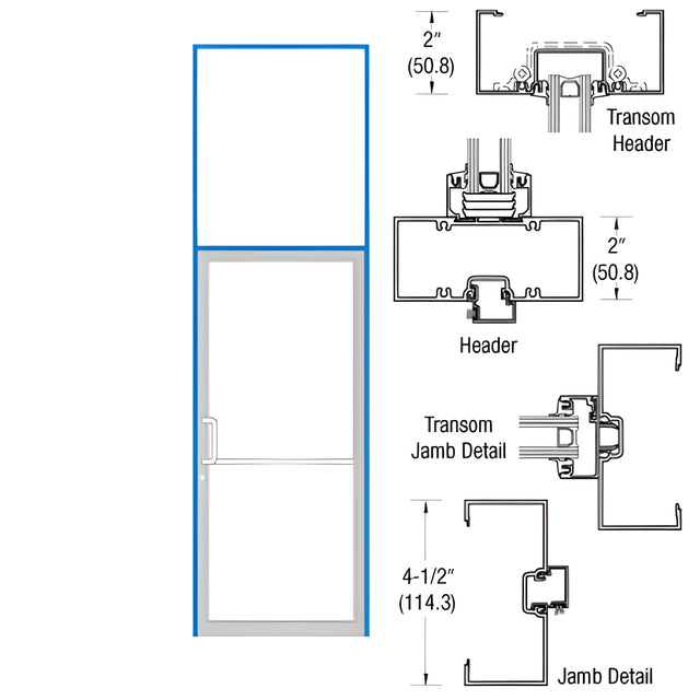 CRL-U.S. Aluminum Dark Bronze/Black Anodized Class 1 2" x 4-1/2" Open Back Transom Frame for Single Door and Prepped for Pair Butt Hinges with Cut-Out for Standard Hookbolt - Left Hand