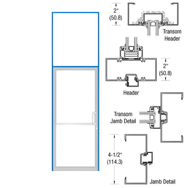 CRL-U.S. Aluminum Dark Bronze/Black Anodized Class 1 2" x 4-1/2" Open Back Transom Frame for Single Door and Prepped for Pair Butt Hinges with Cut-Out for Standard Hookbolt - Right Hand