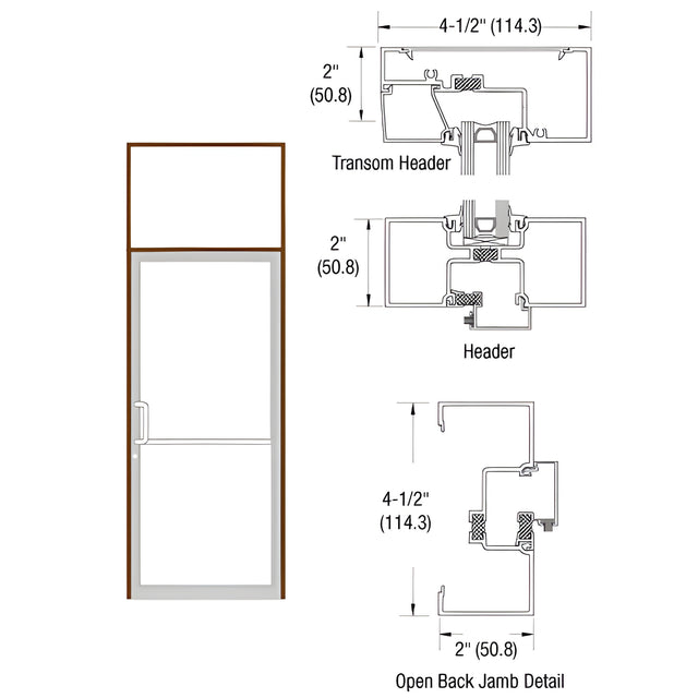 CRL-U.S. Aluminum Dark Bronze/Black Anodized Class 1 2" x 4-1/2" Thermally Improved Transom Frame for Single Door for Offset Hung Prepped for Butt Hinges and Surface Mount Door Closer
