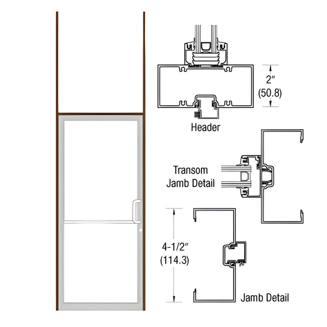 CRL-U.S. Aluminum Dark Bronze/Black Anodized Class 1 40" x 126" 451 Series Right Hand Open Back Butt Hinge Transom Frame Complete (1FT)