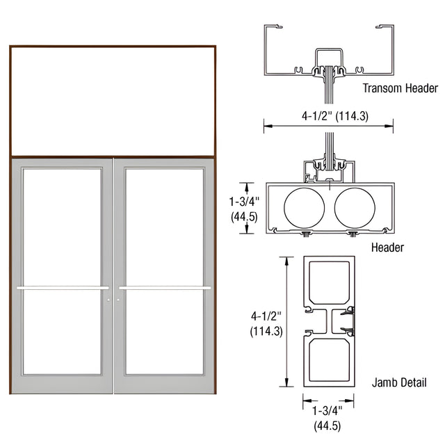 CRL-U.S. Aluminum Dark Bronze/Black Anodized Class 1 75-1/2" x 126" Series DF800 Tubular Center Hung Transom Frame Complete (2FT)