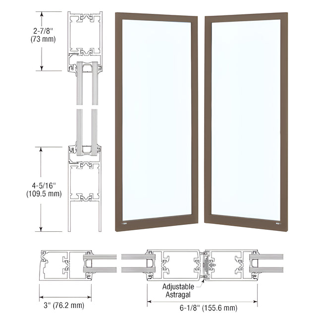 CRL-U.S. Aluminum Dark Bronze/Black Anodized Class 1 Custom Blank Pair Series 250T Narrow Stile Offset Hung Thermal Entrance Doors - No Prep