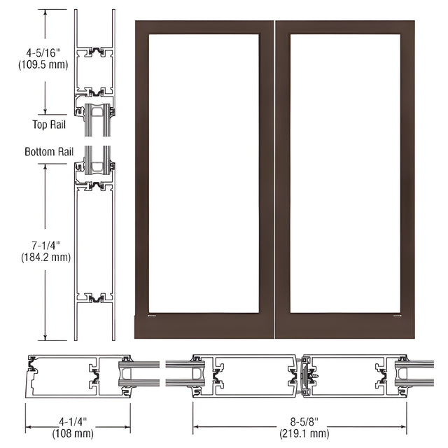 CRL-U.S. Aluminum Dark Bronze/Black Anodized Class 1 Custom Blank Pair Series 400T Thermal Medium Stile Offset Hung Entrance Doors - No Prep