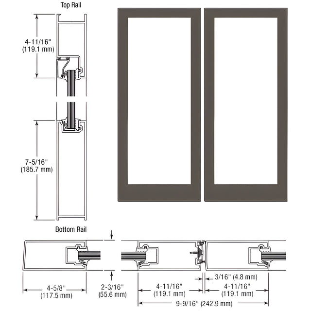 CRL-U.S. Aluminum Dark Bronze/Black Anodized Class 1 Custom Blank Pair of Doors Series 400 Medium Stile Offset Hung-No Prep