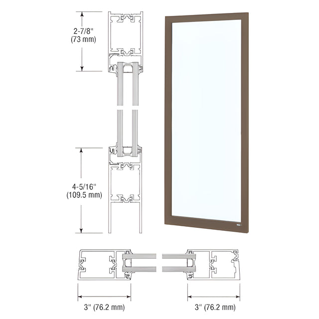 CRL-U.S. Aluminum Dark Bronze/Black Anodized Class 1 Custom Blank Single Series 250T Narrow Stile Offset Hung Thermal Entrance Door - No Prep