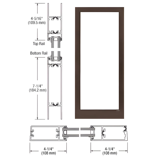 CRL-U.S. Aluminum Dark Bronze/Black Anodized Class 1 Custom Blank Single Series 400T Thermal Medium Stile Offset Hung Entrance Door- No Prep