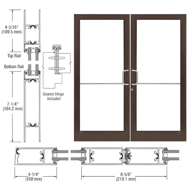 CRL-U.S. Aluminum Dark Bronze/Black Anodized Class 1 Custom Pair 72" x 84" Series 400T Medium Stile Gear Hinge Entrance Door