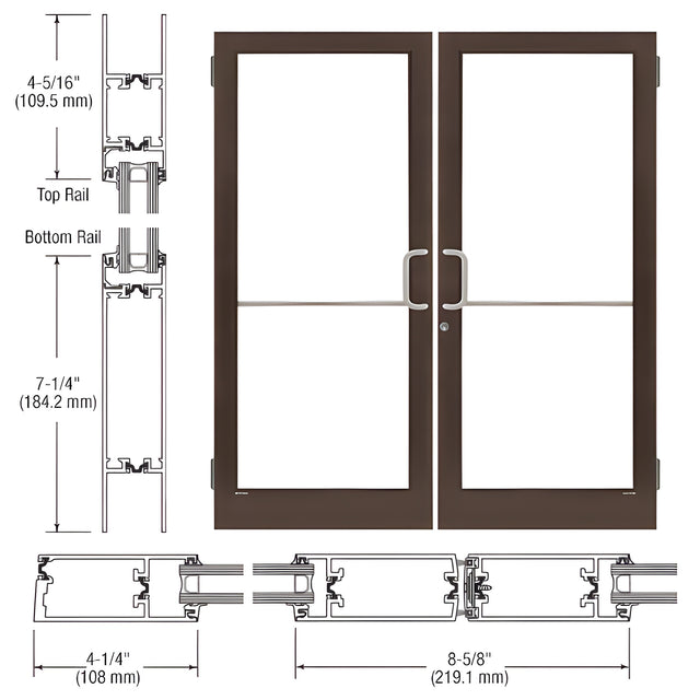 CRL-U.S. Aluminum Dark Bronze/Black Anodized Class 1 Custom Pair Series 400T Thermal Medium Stile Butt Hinge Entrance Door for Overhead Concealed Door Closers