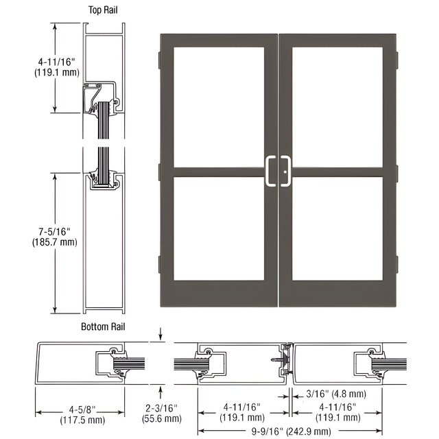 CRL-U.S. Aluminum Dark Bronze/Black Anodized Class 1 Custom Pair StormFront™ Series IG500 StormFront™ Butt Hinged Entrance Doors For Panics and Surface Mount Door Closers