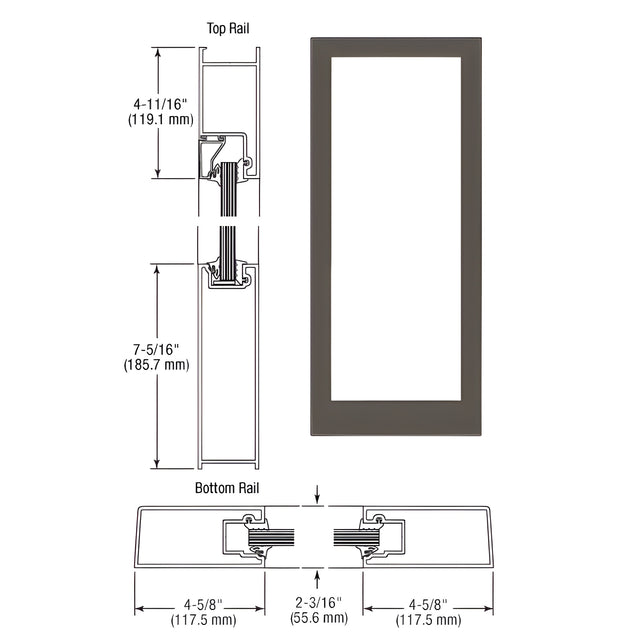 CRL-U.S. Aluminum Dark Bronze/Black Anodized Class 1 Custom Single Blank Series 400 Medium Stile Offset Hung Entrance Door- No Prep