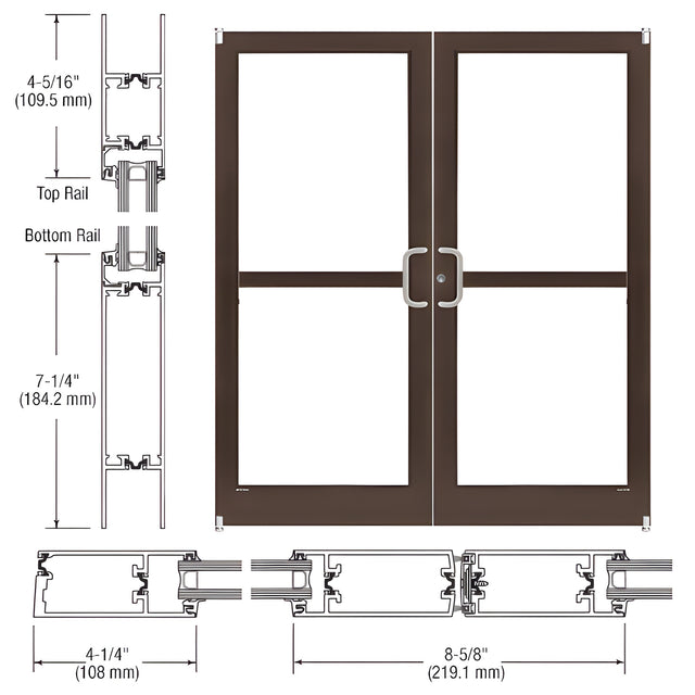 CRL-U.S. Aluminum Dark Bronze/Black Anodized Class 1 Custom Size Pair Series 400T Thermal Medium Stile Offset Pivot Entrance Doors with Panics for Surface Mount Door Closers