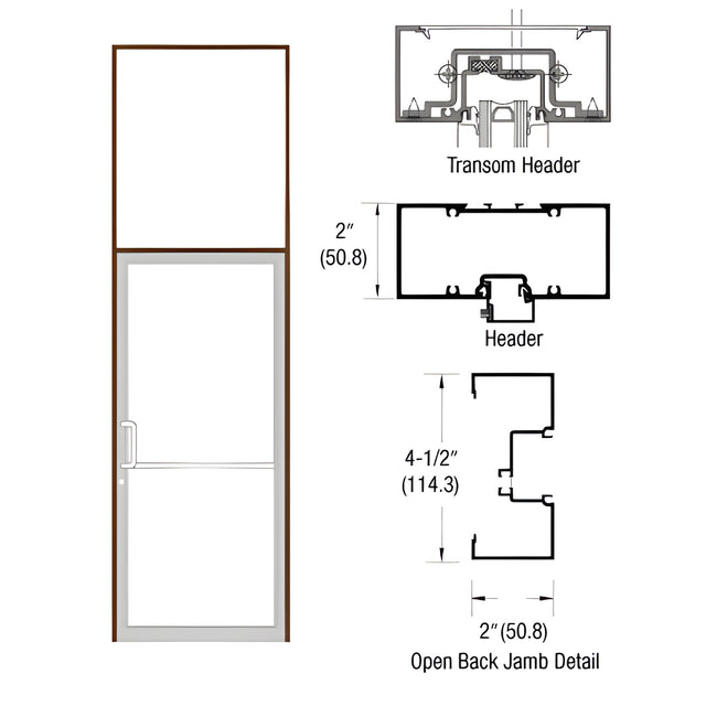 CRL-U.S. Aluminum Dark Bronze/Black Anodized Class 1 Custom Size Series IT451 Open Back Butt Hinge Transom Frame Complete (1FT)