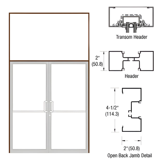 CRL-U.S. Aluminum Dark Bronze/Black Anodized Class 1 Custom Size Series IT451 Open Back Offset Pivot Transom Door Frame Complete (2FT)