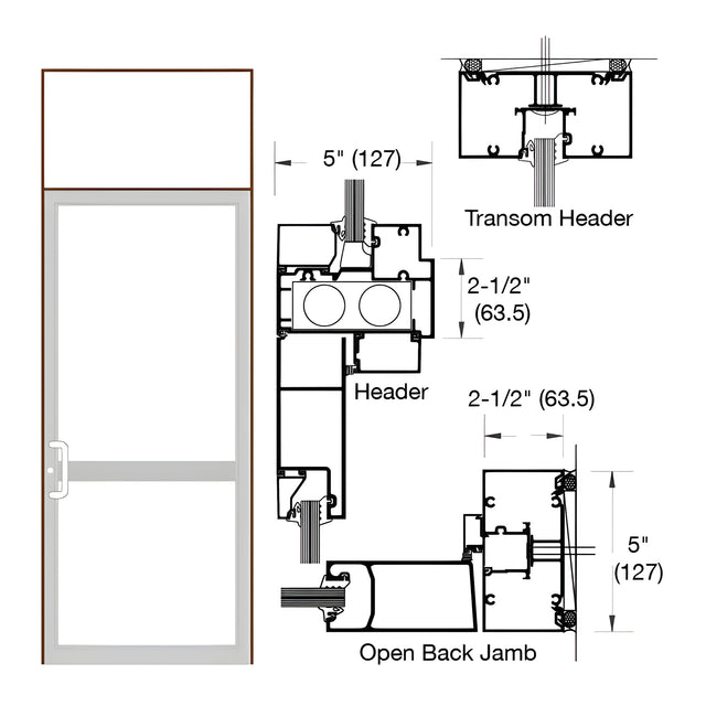 CRL-U.S. Aluminum Dark Bronze/Black Anodized Class 1 IG500 Series Custom Transom Door Frame for Butt Hinge, CVR Panic, and Overhead Concealed Closer