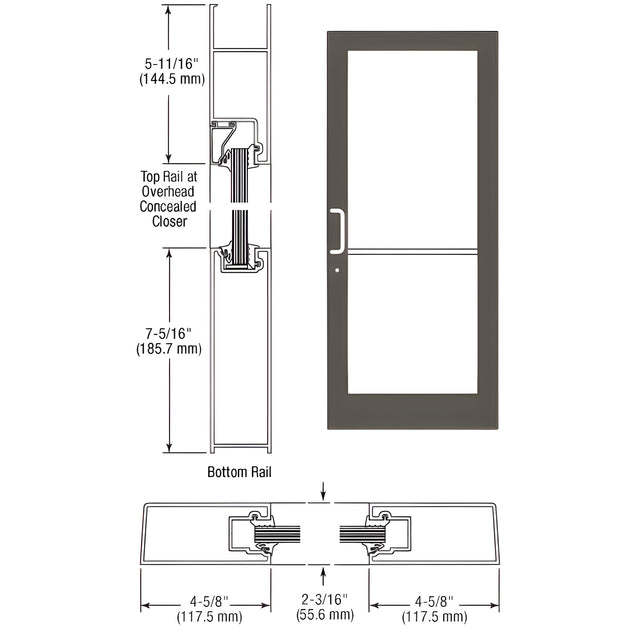 CRL-U.S. Aluminum Dark Bronze/Black Anodized Class 1 IG500 Series Custom Single StormFront™ Butt Hinged Entrance for Overhead Concealed Closer
