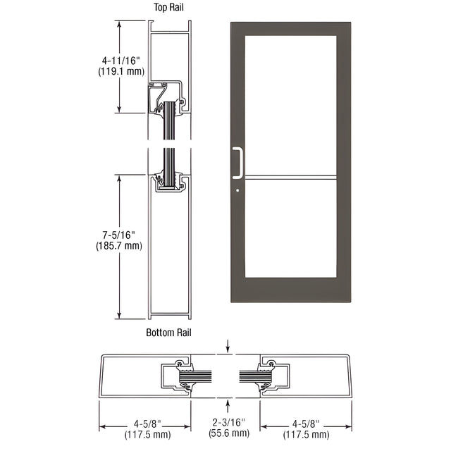 CRL-U.S. Aluminum Dark Bronze/Black Anodized Class 1 IG500 Series Custom Single StormFront™ Geared Hinged Entrance for Surface Closer