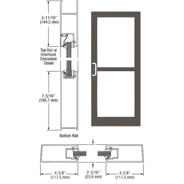CRL-U.S. Aluminum Dark Bronze/Black Anodized Class 1 IG500 Series Custom Single StormFront™ Butt Hinged Entrance for Panic and Overhead Concealed Closer