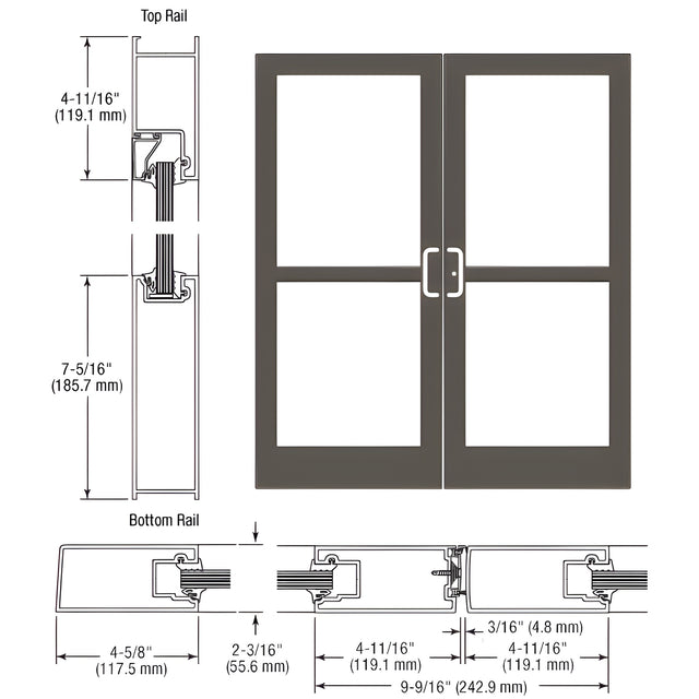 CRL-U.S. Aluminum Dark Bronze/Black Anodized Class 1 IG500 Series Custom Pair StormFront™ Gear Hinged Entrance for Panic and Surface Closer